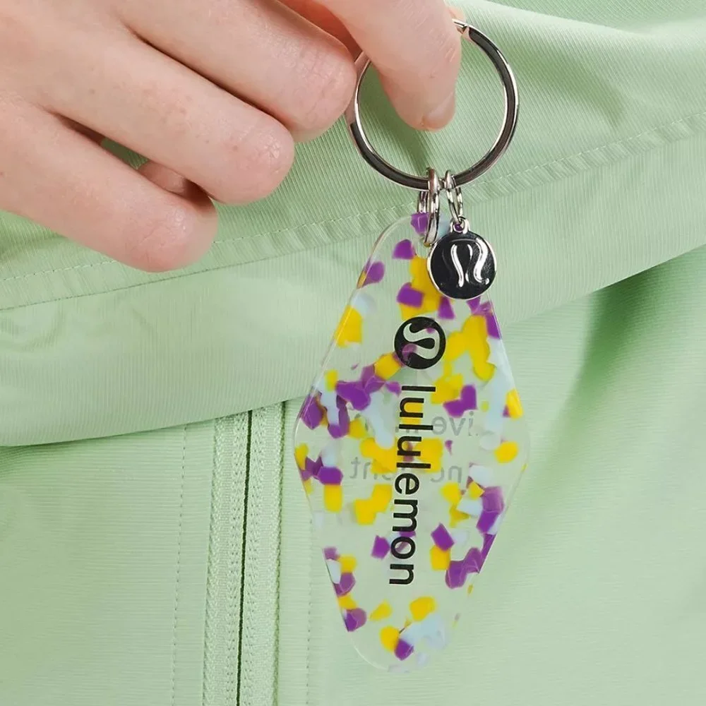 Lululemon Clear Purple Blue Yellow Diamond-Shaped Hotel Keychain New